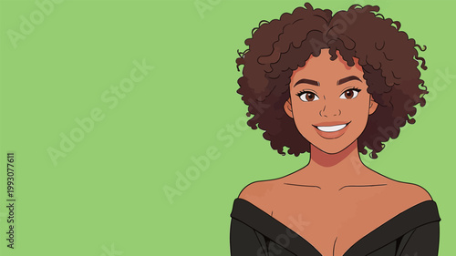 Illustration of Smiling Woman with Curly Hair