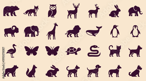Diverse Animal Silhouettes: Wildlife, Marine, and Domestic Creatures
