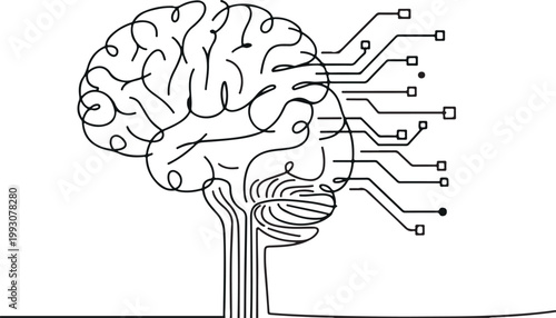 Artificial intelligence concept with brain and circuits