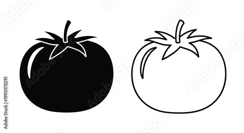 Two tomatoes one solid and one outlined in a stark contrast silhouette