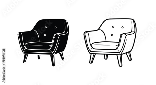 Two armchair designs one filled and one outlined a modern silhouette