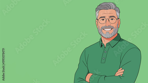 Smiling Mature Man with Gray Hair and Glasses