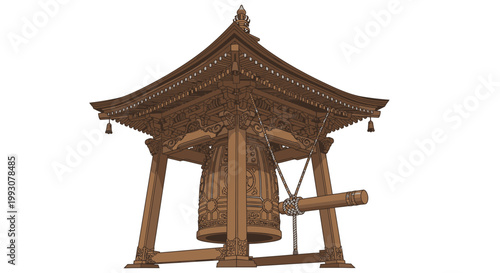 Traditional Korean Temple Bell Structure with Striker