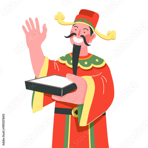 God of wealth holds a smartphone