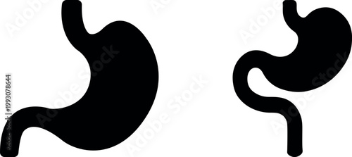 Minimalist black silhouette icon set of a gastroenterology stomach . simple black flat vector style for medical and fitness icons concept.