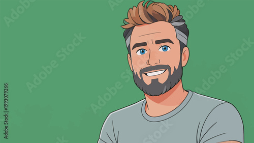 Cartoon Man with Beard and Stylish Hair