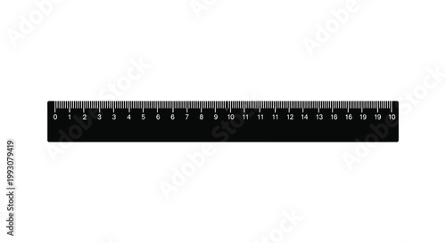 Black ruler displaying inches and centimeters against a white background silhouette