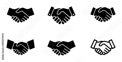 Business handshake icon set, professional partnership symbols, 6 deal agreement vector signs