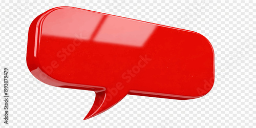 Glossy red 3D speech bubble icon for web chat and communication featuring a blank dialog balloon design for internet message discussion or social talk illustration