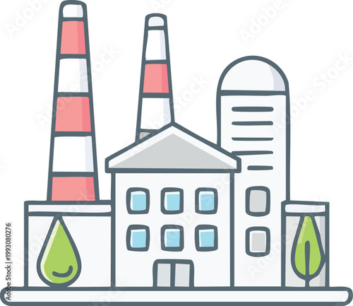 Minimal line icon of industrial plant building, simple outline.