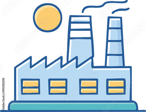 Minimal line icon of industrial plant building, simple outline