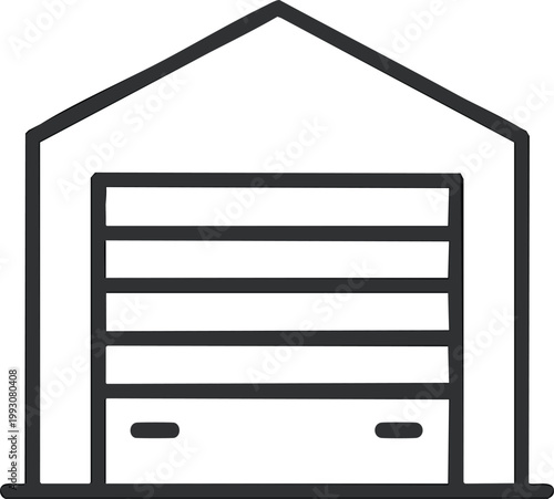 Minimal line icon of large warehouse door, simple outline. 