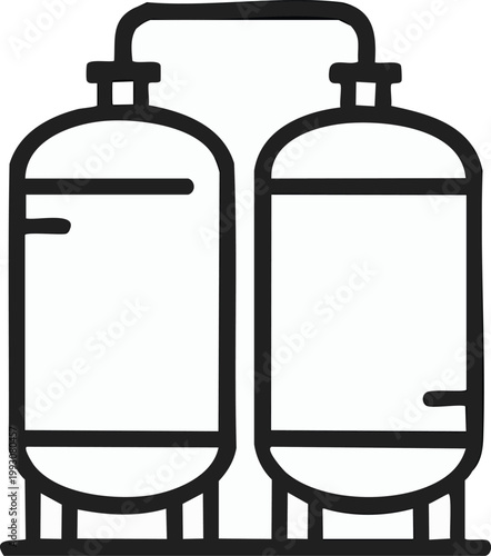 Minimal line icon of industrial storage tanks, cylindrical containers, clean outline style