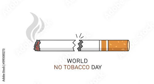 Illustration of a broken cigarette with smoke on World No Tobacco Day against a clean white background