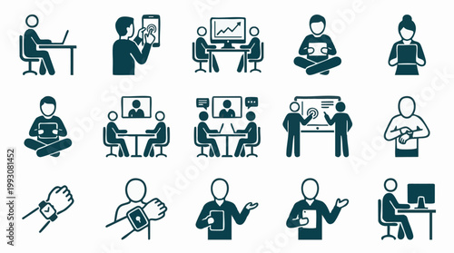Technology and Business Communication Vector Icons Set