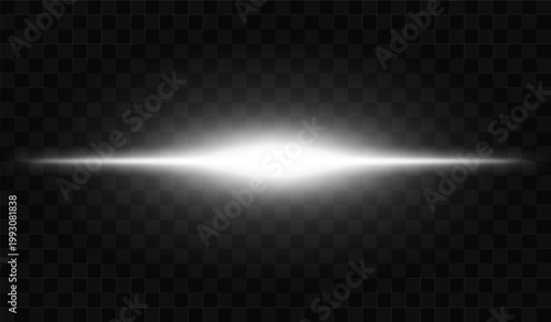 Abstract light flare composition. Multiple horizontal beams with bright focal points, separated streak segments creating layered composition, soft halos with diffused glow on transparent background