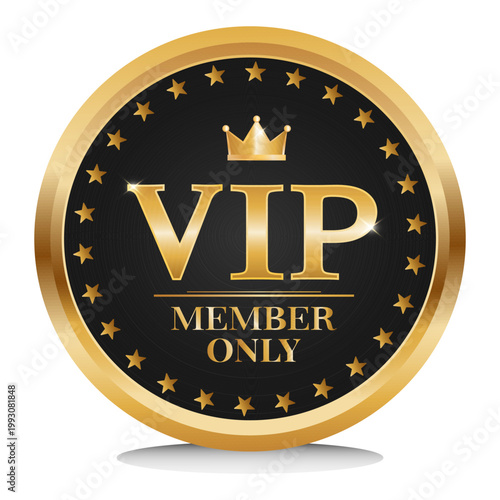 VIP chip Premium. Round gold premium membership icon. Vector illustration on isolated background.