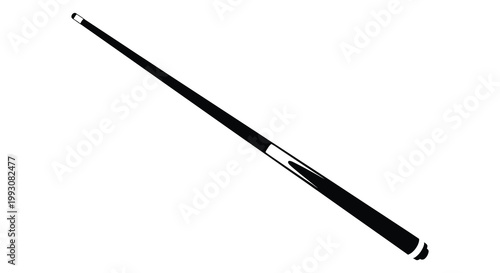 A black pool cue is diagonally positioned against a white background silhouette