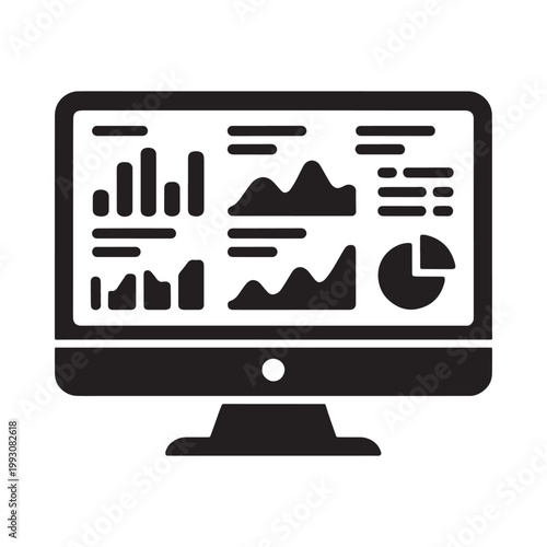Computer monitor displaying various data visualizations and analytical charts