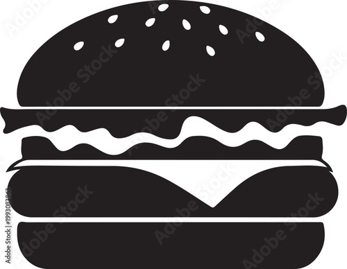 Black silhouette of a hamburger with sesame seeds on bun sandwich food fast food desi