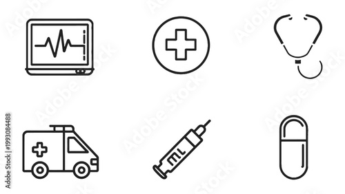 Medical Essentials: A visual compilation of essential medical tools and symbols, conveying concepts of healthcare, emergency, and well-being.