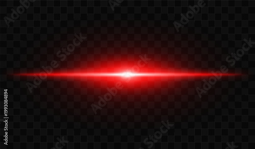 Abstract light beam composition. Single horizontal flare with strong central brightness, elongated glow spreading symmetrically, smooth gradient fade into soft edges on transparent background