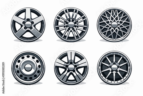 Various alloy wheels for cars and vehicles showing different rim designs