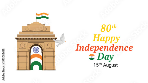 India independence day 80th celebration on 15th august with tricolor theme, representing patriotism, freedom and national unity concept.