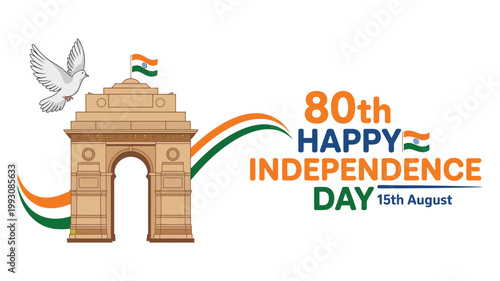 India independence day 80th celebration on 15th august with tricolor theme, representing patriotism, freedom and national unity concept.