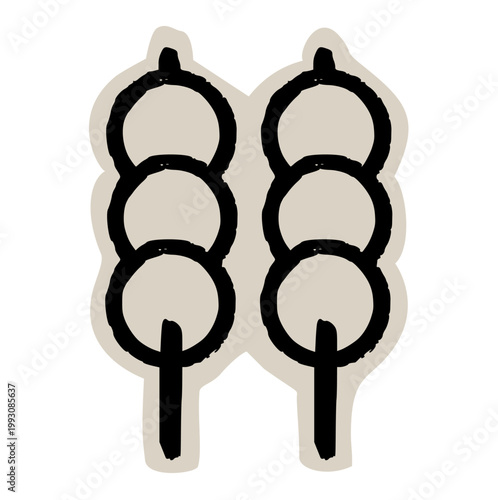 dango scrapbook collage style, mochi skewer, japanese snack, dessert dumpling, wagashi sweet, rice cake, street food, aesthetic junk journal torn paper cutout