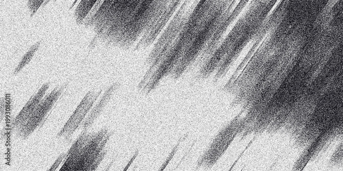 Abstract monochrome textured background with diagonal streaks and granular noise effect creating a dynamic and artistic visual pattern for design and overlay applications