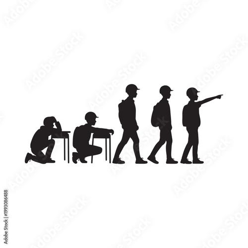 Evolution of man depicted through silhouettes progressing from primate to modern human