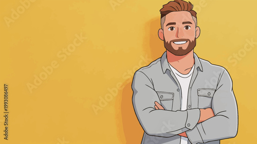 Cartoon Happy Man with Arms Crossed