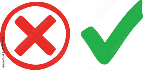 Red x and green check mark symbols negative and positive confirmation