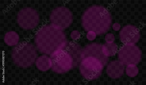 Abstract bokeh light composition. Multiple circular glow spots with soft edges, varying sizes arranged in layered composition, diffused transparency creating depth on transparent background
