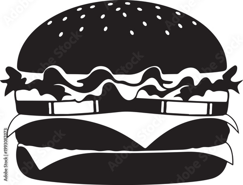 Black and white of a hamburger food fast food 1 sandwich d