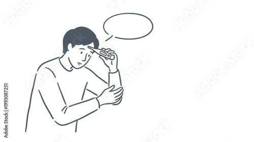 Sick Young Man Checking His Body Temperature With A Digital Thermometer While Suffering From Fever And Cold Symptoms At Home Interior