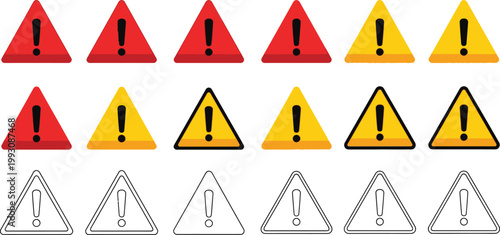 Colorful traffic cones with exclamation marks a visual safety and warning collection