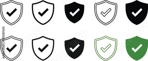 Shield icons with checkmarks security protection and validation symbols