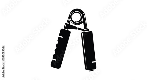 Black hand grip strengthener shown in a stark minimalist silhouette