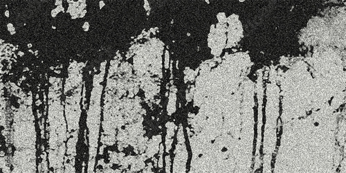 Abstract monochrome background with dripping black paint-like textures and splatters on a speckled grey and white surface, conveying a sense of decay or artistic chaos