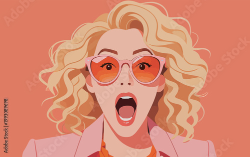 Illustration of Surprised Blonde Woman in Pink