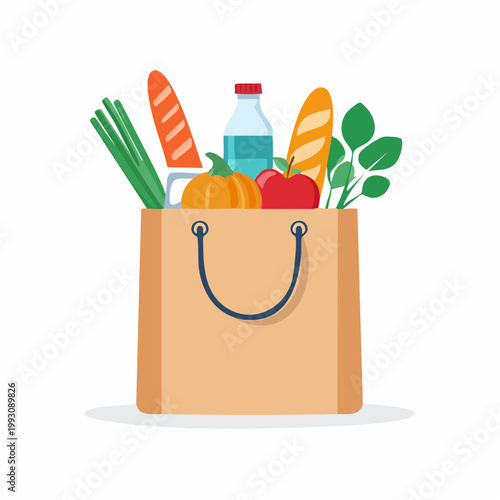 Grocery Bag Filled with Fresh Food Items
