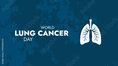 World Lung Cancer Day awareness banner with lungs icon on blue background
