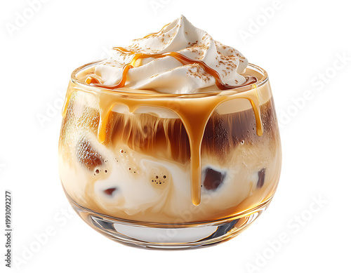 Iced coffee drink with caramel syrup.