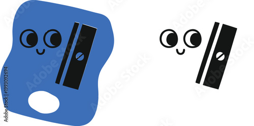 Minimalist flat design vector illustration of a cute cartoon pencil sharpener icon with a happy face.