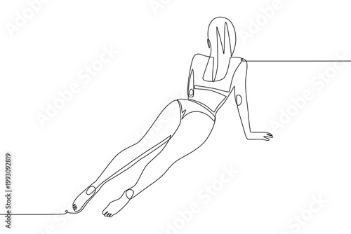 Woman sunbathing on the beach. Sunbathing concept one-line drawing