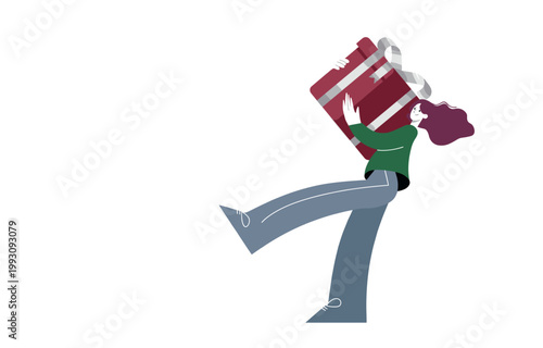 Person carrying a large gift box with excitement gift giving wrapped carrying celebration surprise happiness excitement illustration receiving celebrate christmas birthday exciting