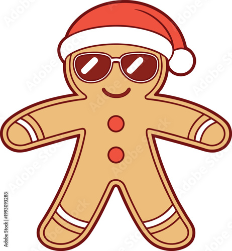 Fashionable Gingerbread Man Character Poses in Trendy Sunglasses and a Santa Cap
