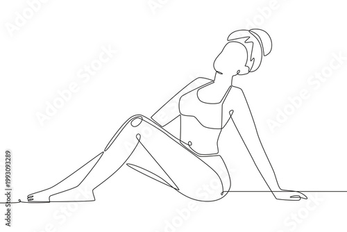 Woman sunbathing on the beach. Sunbathing concept one-line drawing